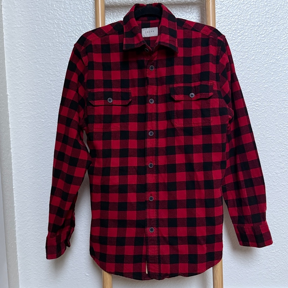 Men's Red/Black Plaid Cotton Flannel Shirt